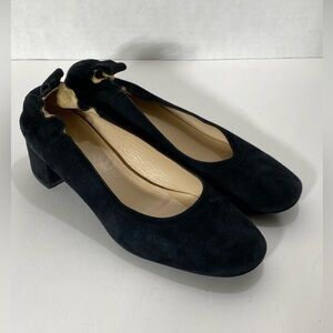 Everlane THE DAY HEEL BLACK SUEDE PUMPS Shoes Size 8.5 US VGC Made in Italy